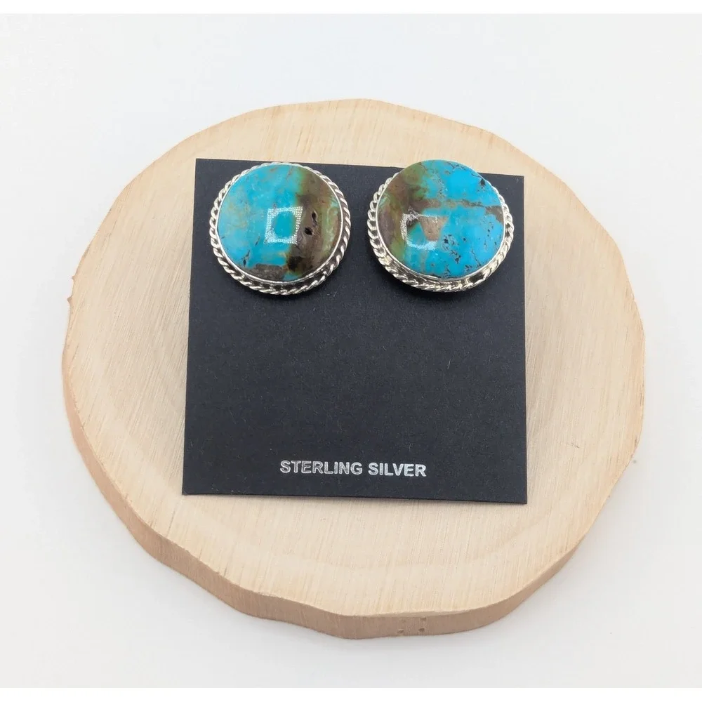 Genuine Navajo Men's Cuff‎ Links Sterling Silver Kingman Turquoise Stone